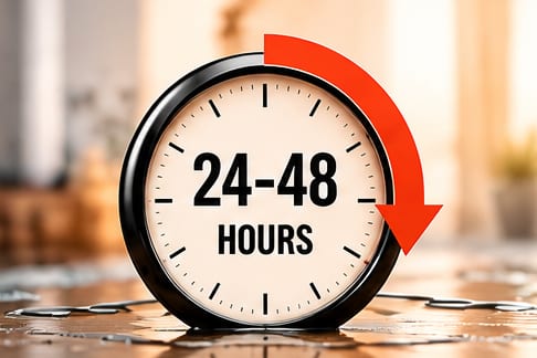 Clock representing the first 24 to 48 hours after water damage