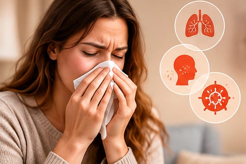 Person experiencing irritation associated with mold exposure